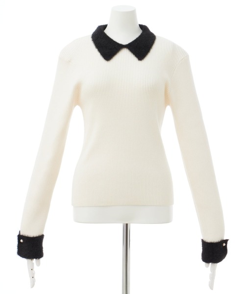 INGNI(イング)の「【WEB限定】配色襟フェザーニット(ニット/セーター・レディース・ホワイト×ブラック/ブラック×ホワイト/グレー系8・M)」の22枚目の写真