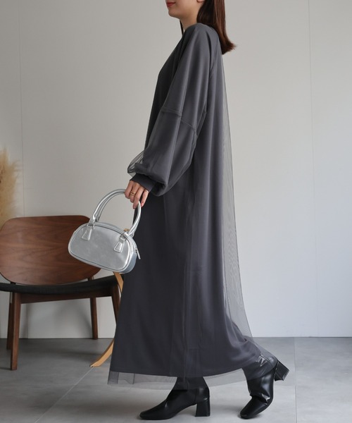 sakishimatokyo(サキシマトーキョー)の「チュールドッキングワンピース/ランタンスリーブ/秋冬(ワンピース・レディース・ブラック/グレー・LARGE/MEDIUM)」の2枚目の写真