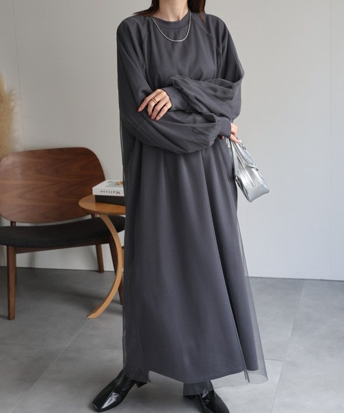 sakishimatokyo(サキシマトーキョー)の「チュールドッキングワンピース/ランタンスリーブ/秋冬(ワンピース・レディース・ブラック/グレー・LARGE/MEDIUM)」の20枚目の写真