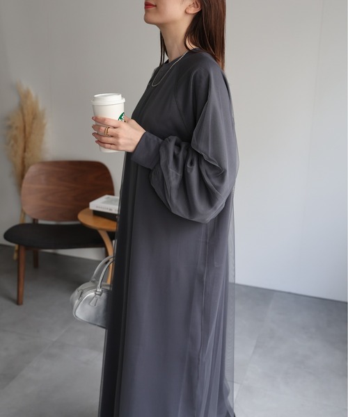 sakishimatokyo(サキシマトーキョー)の「チュールドッキングワンピース/ランタンスリーブ/秋冬(ワンピース・レディース・ブラック/グレー・LARGE/MEDIUM)」の3枚目の写真