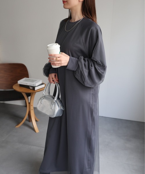 sakishimatokyo(サキシマトーキョー)の「チュールドッキングワンピース/ランタンスリーブ/秋冬(ワンピース・レディース・ブラック/グレー・LARGE/MEDIUM)」の5枚目の写真