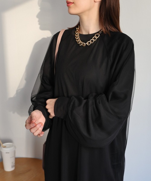 sakishimatokyo(サキシマトーキョー)の「チュールドッキングワンピース/ランタンスリーブ/秋冬(ワンピース・レディース・ブラック/グレー・LARGE/MEDIUM)」の15枚目の写真