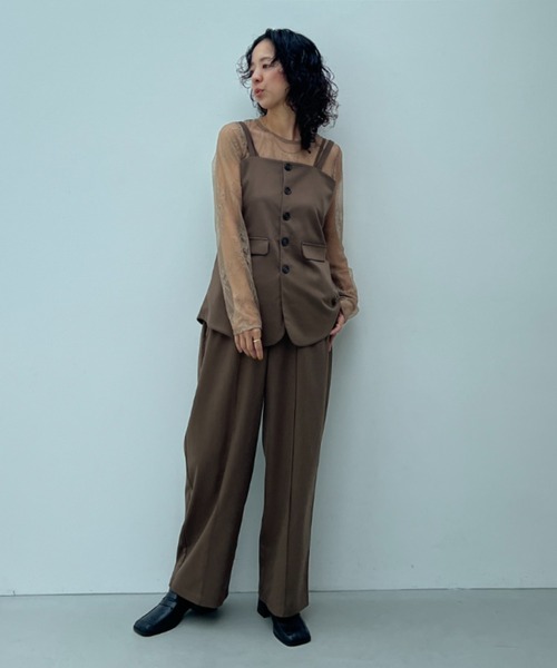 y/m(イム)の「フロントピンタックイージーパンツ(スラックス・レディース・ブラウン/ブラック・FREE)」の21枚目の写真