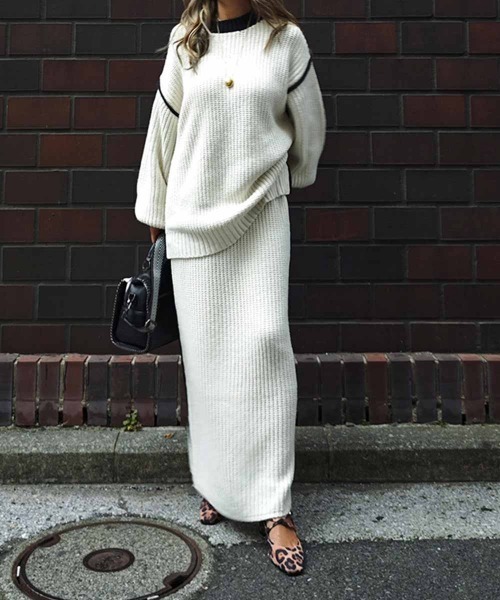 esutoreja（エストレジャ）の「ラインニットスカート（スカート・レディース・グレー/アイボリー・FREE）」の3枚目の写真