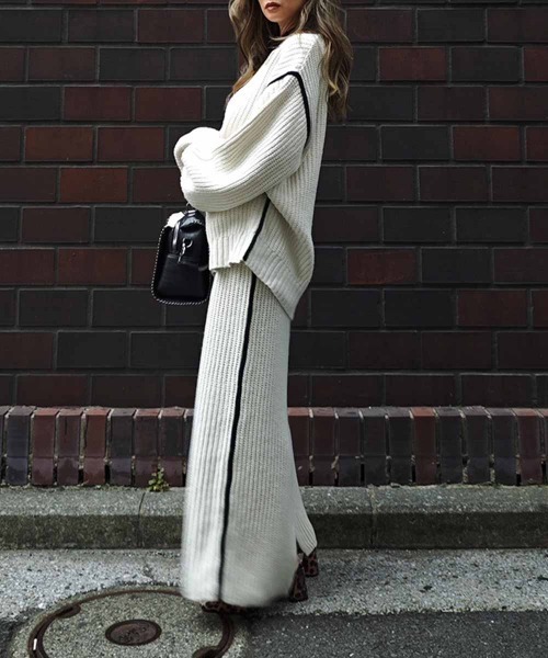 esutoreja（エストレジャ）の「ラインニットスカート（スカート・レディース・グレー/アイボリー・FREE）」の4枚目の写真