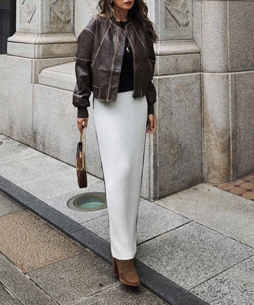 esutoreja（エストレジャ）の「ラインニットスカート（スカート・レディース・グレー/アイボリー・FREE）」の5枚目の写真