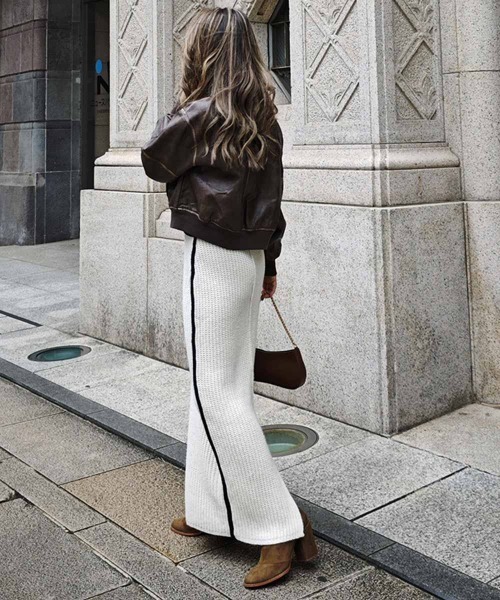 esutoreja（エストレジャ）の「ラインニットスカート（スカート・レディース・グレー/アイボリー・FREE）」の6枚目の写真