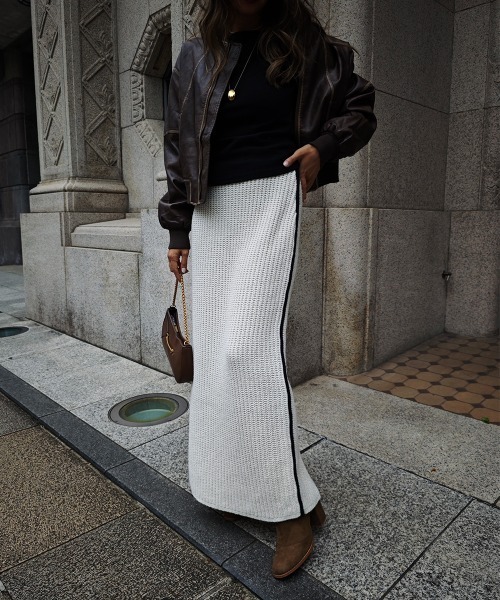 esutoreja（エストレジャ）の「ラインニットスカート（スカート・レディース・グレー/アイボリー・FREE）」の7枚目の写真