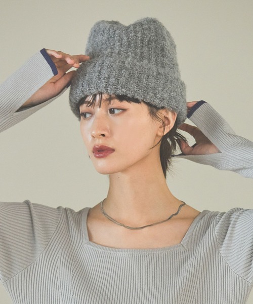 LAKOLE（ラコレ）の「シャギーニットワッチ / 140058（ニットキャップ/ビーニー・レディース・ライトグレー/オフホワイト/グレー/セージグリーン・FREE）」の4枚目の写真