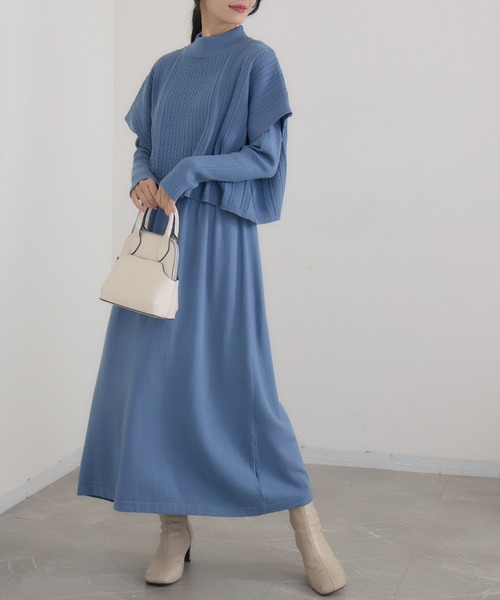 KATHARINE ROSS（キャサリンロス）の「【Pillini/ピリーニ】細ケーブルトップス×ニットワンピース（ワンピース・レディース・ブラック/グレイッシュベージュ/ブルー・MEDIUM）」の3枚目の写真