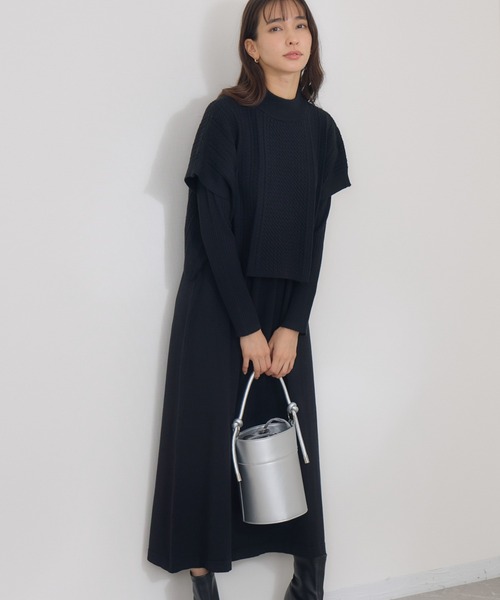 KATHARINE ROSS（キャサリンロス）の「【Pillini/ピリーニ】細ケーブルトップス×ニットワンピース（ワンピース・レディース・ブラック/グレイッシュベージュ/ブルー・MEDIUM）」の2枚目の写真