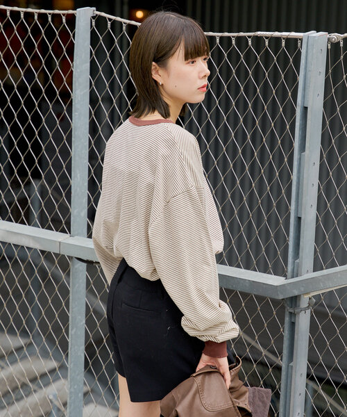 【UNISEX】ハンドプロセスドダメージボーダーロングスリーブTシャツ