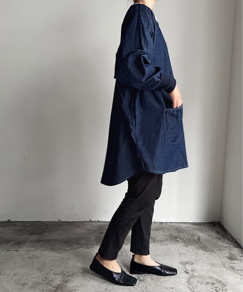 セール】URT:リブ袖 デニムワンマイルプルオーバー エプロン割烹着