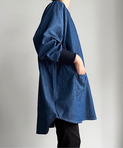 セール】URT:リブ袖 デニムワンマイルプルオーバー エプロン割烹着