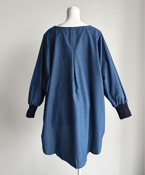 セール】URT:リブ袖 デニムワンマイルプルオーバー エプロン割烹着