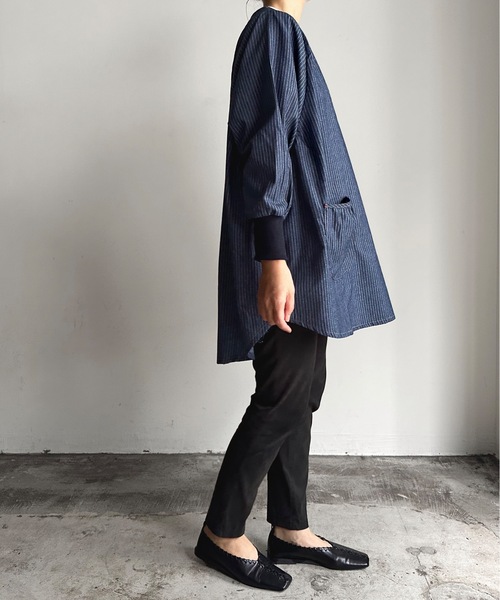 セール】URT:リブ袖 デニムワンマイルプルオーバー エプロン割烹着