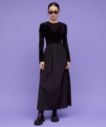 VELOR SWITCHING GATHER DRESS / ベロアスイッチングギャザードレス