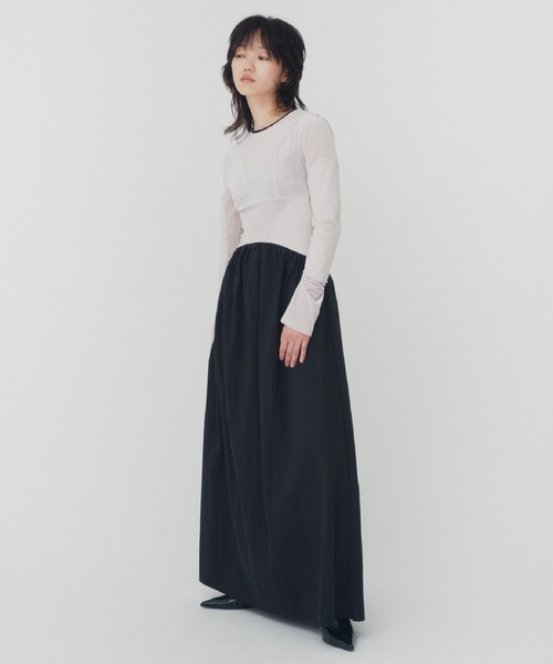 THINGS THAT MATTER(シングス ザット マター)の「VELOR SWITCHING GATHER DRESS / ベロアスイッチングギャザードレス(ワンピース・レディース・ブラック/アイボリー・FREE)」の17枚目の写真