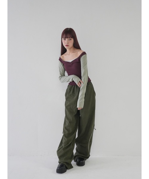 tシャツ 「 cunii 」バイカラーVネックトップス レディース cunii 】バイカラーVネックトップス（Tシャツ/カットソー