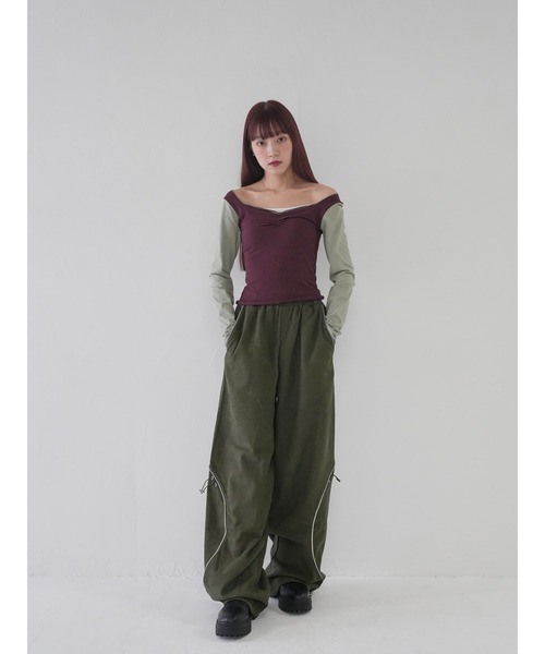 tシャツ 「 cunii 」バイカラーVネックトップス レディース cunii 】バイカラーVネックトップス（Tシャツ/カットソー