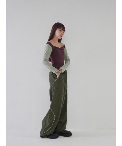 tシャツ 「 cunii 」バイカラーVネックトップス レディース cunii 】バイカラーVネックトップス（Tシャツ/カットソー