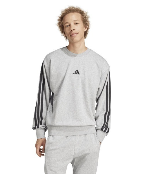 adidas(アディダス)の「アディダス adidas エッセンシャルズ スリーストライプス フレンチテリースウェット(スウェット・メンズ・グレー/グレー×ホワイト/ブラック・S/M/L/LL/3L)」の1枚目の写真