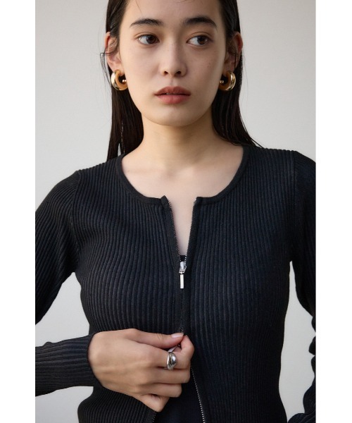 AZUL by moussy(アズールバイマウジー)の「Wジップ配色リブカーディガン(カーディガン/ボレロ・レディース・ブラック系その他/杢グレー/ライトベージュ/ピンク系その他/ライム・FREE)」の20枚目の写真