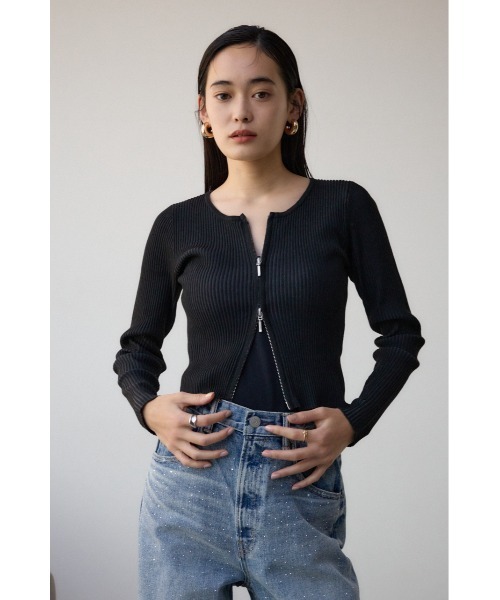 AZUL by moussy(アズールバイマウジー)の「Wジップ配色リブカーディガン(カーディガン/ボレロ・レディース・ブラック系その他/杢グレー/ライトベージュ/ピンク系その他/ライム・FREE)」の21枚目の写真