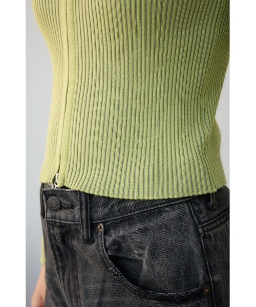 AZUL by moussy(アズールバイマウジー)の「Wジップ配色リブカーディガン(カーディガン/ボレロ・レディース・ブラック系その他/杢グレー/ライトベージュ/ピンク系その他/ライム・FREE)」の8枚目の写真