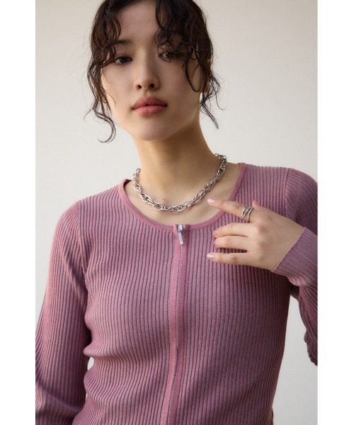 AZUL by moussy(アズールバイマウジー)の「Wジップ配色リブカーディガン(カーディガン/ボレロ・レディース・ブラック系その他/杢グレー/ライトベージュ/ピンク系その他/ライム・FREE)」の9枚目の写真