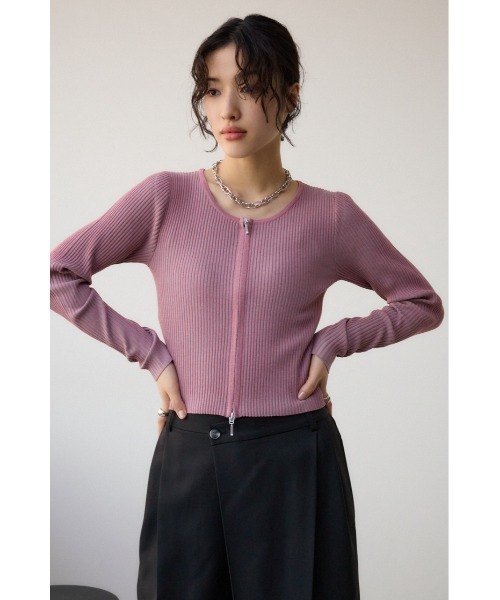 AZUL by moussy(アズールバイマウジー)の「Wジップ配色リブカーディガン(カーディガン/ボレロ・レディース・ブラック系その他/杢グレー/ライトベージュ/ピンク系その他/ライム・FREE)」の10枚目の写真