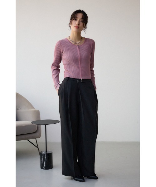 AZUL by moussy(アズールバイマウジー)の「Wジップ配色リブカーディガン(カーディガン/ボレロ・レディース・ブラック系その他/杢グレー/ライトベージュ/ピンク系その他/ライム・FREE)」の11枚目の写真