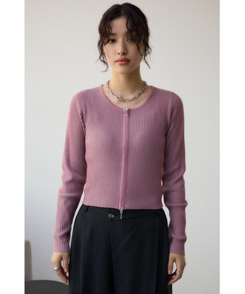 AZUL by moussy(アズールバイマウジー)の「Wジップ配色リブカーディガン(カーディガン/ボレロ・レディース・ブラック系その他/杢グレー/ライトベージュ/ピンク系その他/ライム・FREE)」の12枚目の写真
