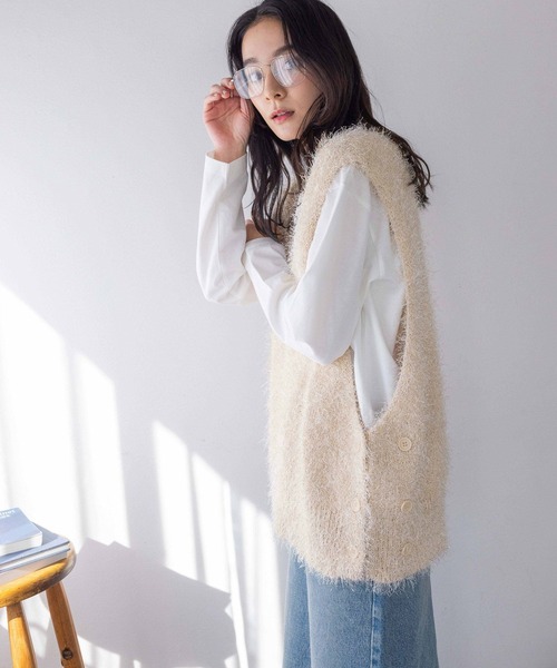 WIDE ANGLE グレーセーター LOWRYS FARM ニット セーター ラメシャギーベスト 284592