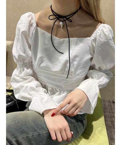 PHILLY(フィリー)の「【PHILLY】キャンディスリーブショートブラウス(シャツ/ブラウス・レディース・グレー/ホワイト・FREE)」の3枚目の写真