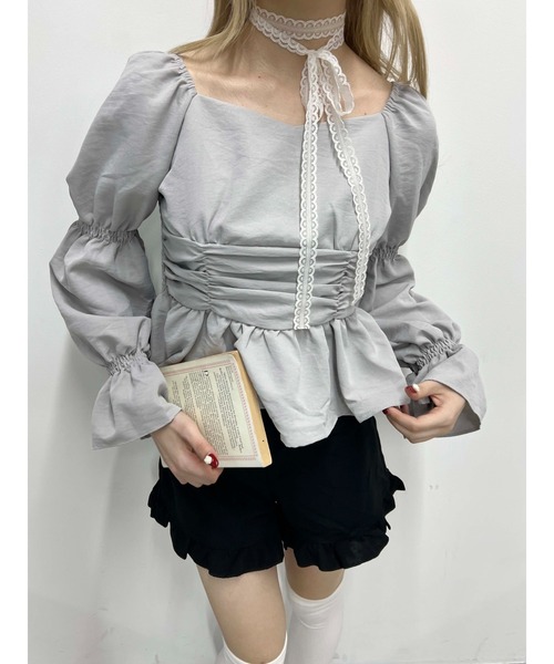 PHILLY(フィリー)の「【PHILLY】キャンディスリーブショートブラウス(シャツ/ブラウス・レディース・グレー/ホワイト・FREE)」の7枚目の写真