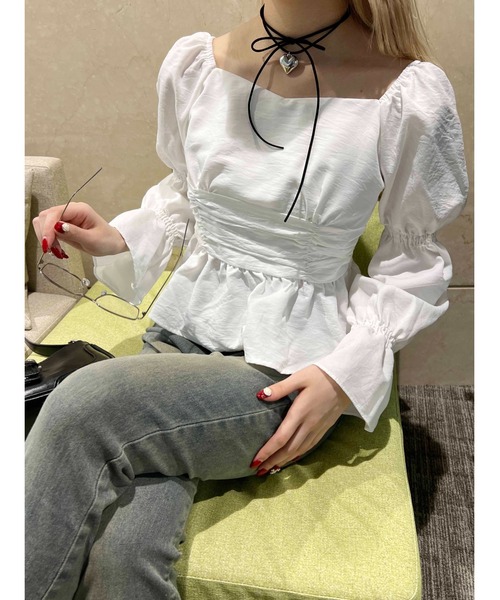 PHILLY(フィリー)の「【PHILLY】キャンディスリーブショートブラウス(シャツ/ブラウス・レディース・グレー/ホワイト・FREE)」の5枚目の写真