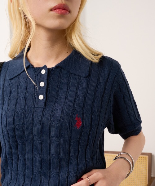 U.S. POLO ASSN.(ユーエスポロアッスン)の「【U.S. POLO ASSN.】限定商品 ロイヤルケーブル ドライタッチ ニットポロシャツ(ポロシャツ・レディース・アイボリー/イエロー/レッド/グレー/ネイビー/ブラック・FREE)」の4枚目の写真