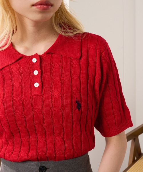 U.S. POLO ASSN.(ユーエスポロアッスン)の「【U.S. POLO ASSN.】限定商品 ロイヤルケーブル ドライタッチ ニットポロシャツ(ポロシャツ・レディース・アイボリー/イエロー/レッド/グレー/ネイビー/ブラック・FREE)」の6枚目の写真