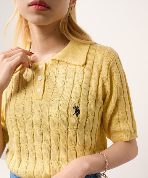 U.S. POLO ASSN.(ユーエスポロアッスン)の「【U.S. POLO ASSN.】限定商品 ロイヤルケーブル ドライタッチ ニットポロシャツ(ポロシャツ・レディース・アイボリー/イエロー/レッド/グレー/ネイビー/ブラック・FREE)」の5枚目の写真