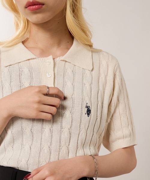 U.S. POLO ASSN.(ユーエスポロアッスン)の「【U.S. POLO ASSN.】限定商品 ロイヤルケーブル ドライタッチ ニットポロシャツ(ポロシャツ・レディース・アイボリー/イエロー/レッド/グレー/ネイビー/ブラック・FREE)」の2枚目の写真