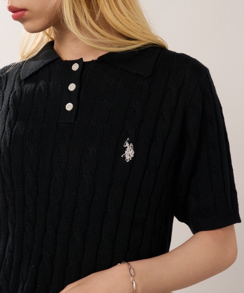 U.S. POLO ASSN.(ユーエスポロアッスン)の「【U.S. POLO ASSN.】限定商品 ロイヤルケーブル ドライタッチ ニットポロシャツ(ポロシャツ・レディース・アイボリー/イエロー/レッド/グレー/ネイビー/ブラック・FREE)」の1枚目の写真
