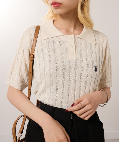 U.S. POLO ASSN.(ユーエスポロアッスン)の「【U.S. POLO ASSN.】限定商品 ロイヤルケーブル ドライタッチ ニットポロシャツ(ポロシャツ・レディース・アイボリー/イエロー/レッド/グレー/ネイビー/ブラック・FREE)」の8枚目の写真
