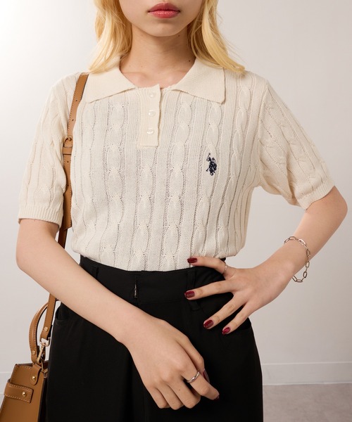 U.S. POLO ASSN.(ユーエスポロアッスン)の「【U.S. POLO ASSN.】限定商品 ロイヤルケーブル ドライタッチ ニットポロシャツ(ポロシャツ・レディース・アイボリー/イエロー/レッド/グレー/ネイビー/ブラック・FREE)」の9枚目の写真