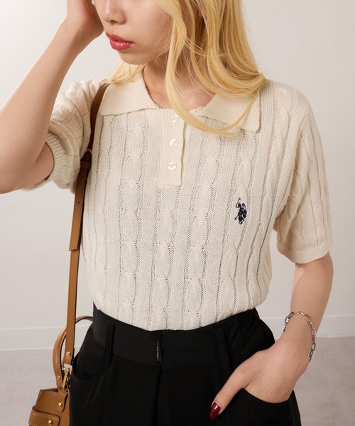 U.S. POLO ASSN.(ユーエスポロアッスン)の「【U.S. POLO ASSN.】限定商品 ロイヤルケーブル ドライタッチ ニットポロシャツ(ポロシャツ・レディース・アイボリー/イエロー/レッド/グレー/ネイビー/ブラック・FREE)」の7枚目の写真