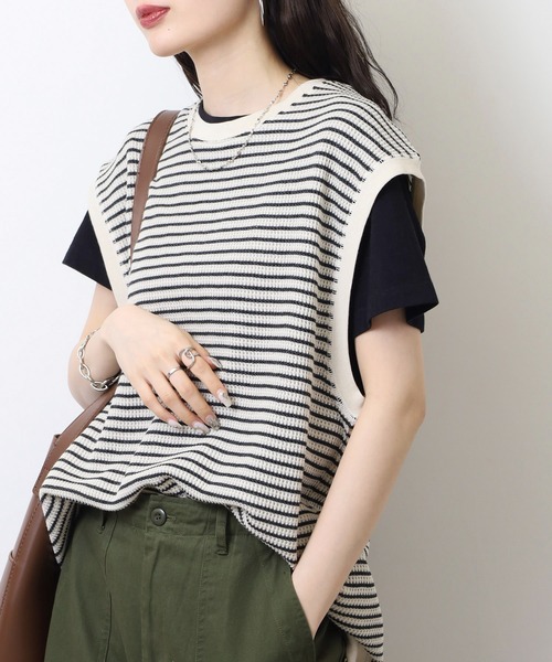 JEMORGAN(ジェーイーモーガン)の「JEMORGAN ワッフルボーダーベスト(ベスト・メンズ・ナチュラル/杢グレー/ネイビー・M/XL/L)」の11枚目の写真