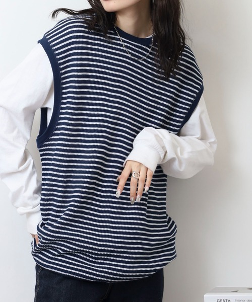 JEMORGAN(ジェーイーモーガン)の「JEMORGAN ワッフルボーダーベスト(ベスト・メンズ・ナチュラル/杢グレー/ネイビー・M/XL/L)」の13枚目の写真