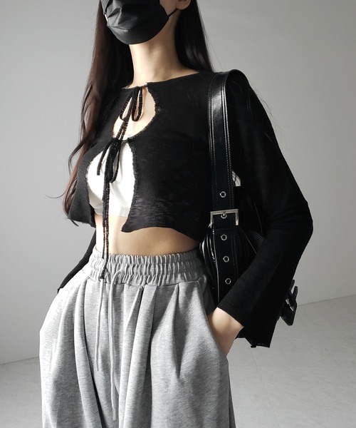 me+em select(ミームセレクト)の「※※【 2color 】ダブルリボンシアーニットショートカーディガン / double ribbon sheer knit short cardigan(カーディガン/ボレロ・レディース・ブラック/ホワイト・FREE)」の19枚目の写真