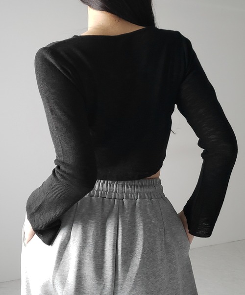me+em select(ミームセレクト)の「※※【 2color 】ダブルリボンシアーニットショートカーディガン / double ribbon sheer knit short cardigan(カーディガン/ボレロ・レディース・ブラック/ホワイト・FREE)」の20枚目の写真