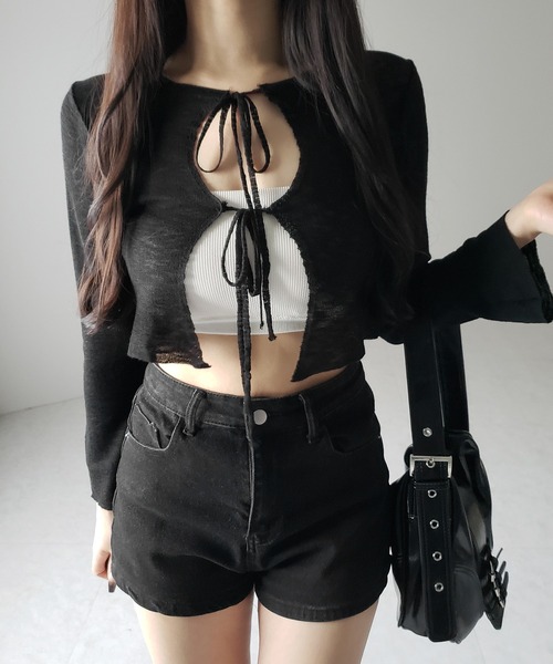me+em select(ミームセレクト)の「※※【 2color 】ダブルリボンシアーニットショートカーディガン / double ribbon sheer knit short cardigan(カーディガン/ボレロ・レディース・ブラック/ホワイト・FREE)」の21枚目の写真